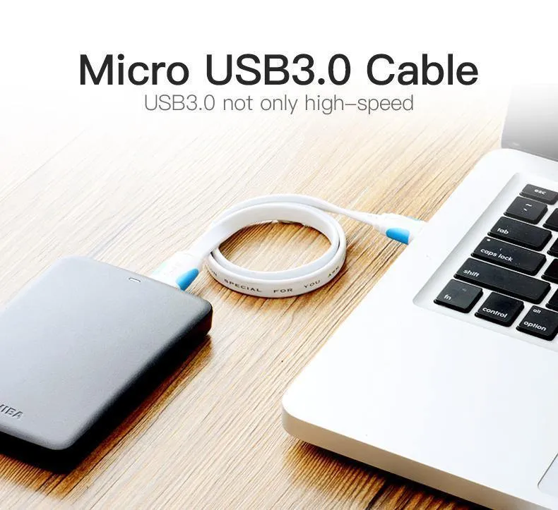 Vention Micro-USB-3.0-Kabel, 2 m, 0.5 m, schnelles USB-Ladegerät, Datensynchronisierungskabel, USB 3.0-Handykabel für Samsung S5-Festplatte