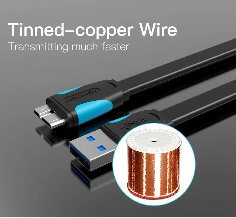 Vention Micro-USB-3.0-Kabel, 2 m, 0.5 m, schnelles USB-Ladegerät, Datensynchronisierungskabel, USB 3.0-Handykabel für Samsung S5-Festplatte