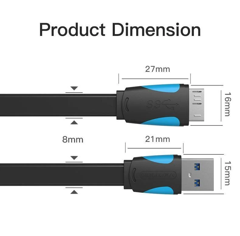 Vention Micro-USB-3.0-Kabel, 2 m, 0.5 m, schnelles USB-Ladegerät, Datensynchronisierungskabel, USB 3.0-Handykabel für Samsung S5-Festplatte