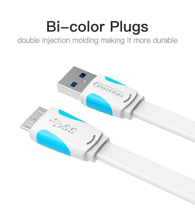 Vention Micro-USB-3.0-Kabel, 2 m, 0.5 m, schnelles USB-Ladegerät, Datensynchronisierungskabel, USB 3.0-Handykabel für Samsung S5-Festplatte