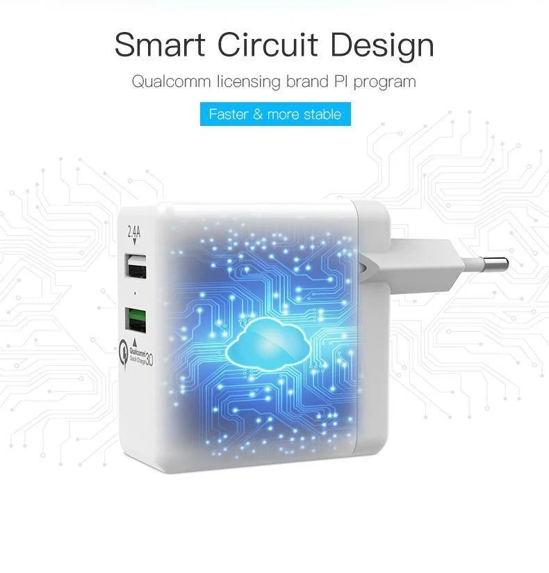 Tions Schnellladegerät 3.0 2-Port-USB-Ladegerät EU-Stecker Weiß Handy-Ladegerät für XiaoMi HTC Google QC3.0 Schnelles Wandladegerät
