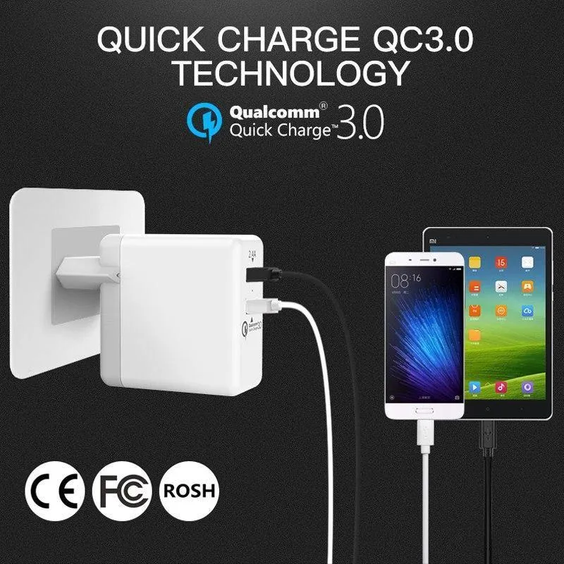 Tions Schnellladegerät 3.0 2-Port-USB-Ladegerät EU-Stecker Weiß Handy-Ladegerät für XiaoMi HTC Google QC3.0 Schnelles Wandladegerät