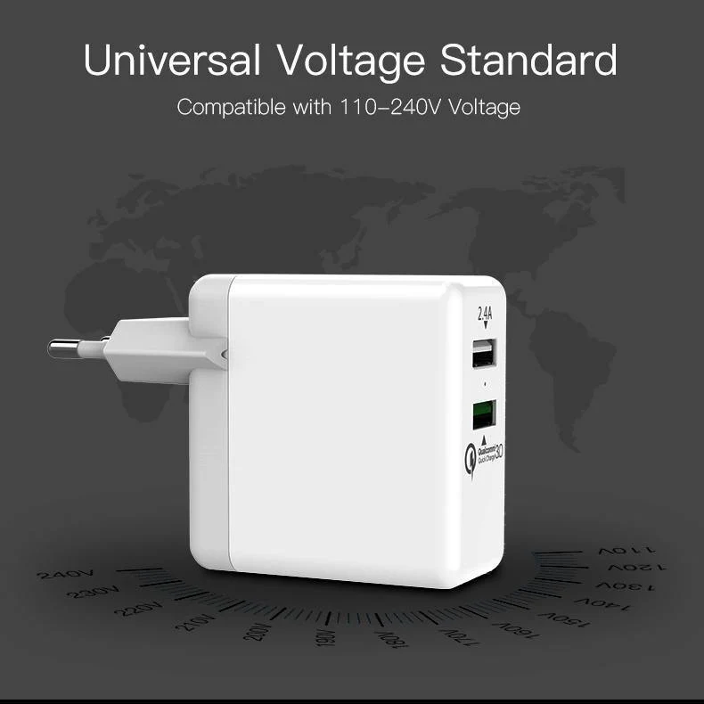 Tions Schnellladegerät 3.0 2-Port-USB-Ladegerät EU-Stecker Weiß Handy-Ladegerät für XiaoMi HTC Google QC3.0 Schnelles Wandladegerät