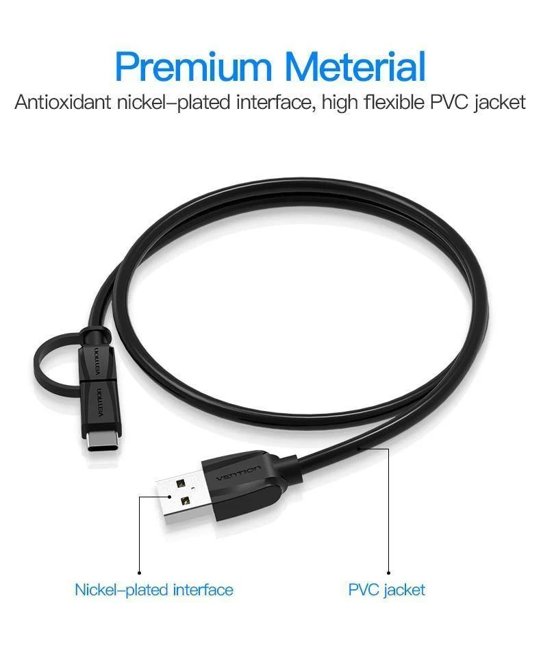 Vention Micro USB 2 in 1 Typ C Kabel USB C Super Speed ​​Ladegerät USB Kabel für MacBook Nokia Nexus 5X 6P Meizu Pro5 Xiaomi Telefon