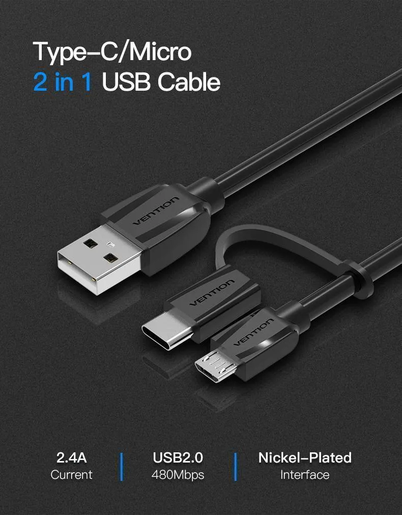Vention Micro USB 2 in 1 Typ C Kabel USB C Super Speed ​​Ladegerät USB Kabel für MacBook Nokia Nexus 5X 6P Meizu Pro5 Xiaomi Telefon