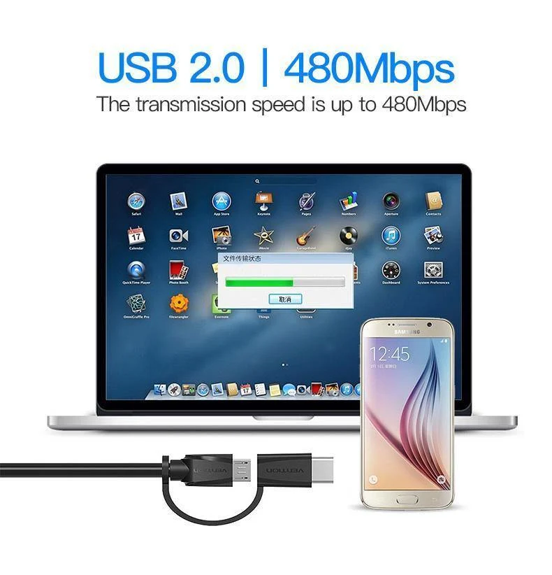 Vention Micro USB 2 in 1 Typ C Kabel USB C Super Speed ​​Ladegerät USB Kabel für MacBook Nokia Nexus 5X 6P Meizu Pro5 Xiaomi Telefon