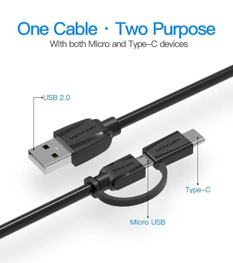 Vention Micro USB 2 in 1 Typ C Kabel USB C Super Speed ​​Ladegerät USB Kabel für MacBook Nokia Nexus 5X 6P Meizu Pro5 Xiaomi Telefon