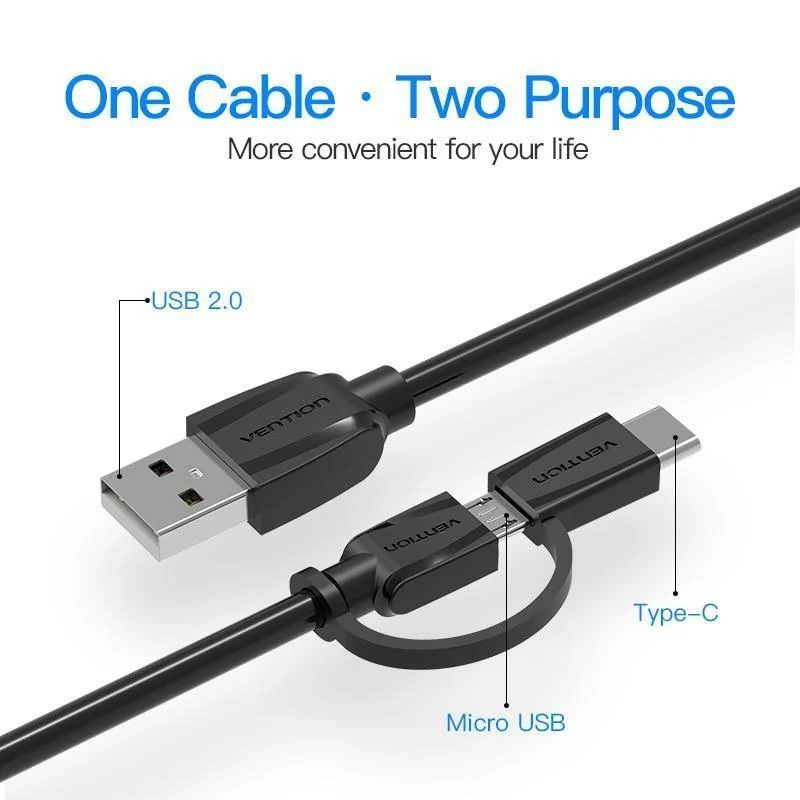 Vention Micro USB 2 in 1 Typ C Kabel USB C Super Speed ​​Ladegerät USB Kabel für MacBook Nokia Nexus 5X 6P Meizu Pro5 Xiaomi Telefon