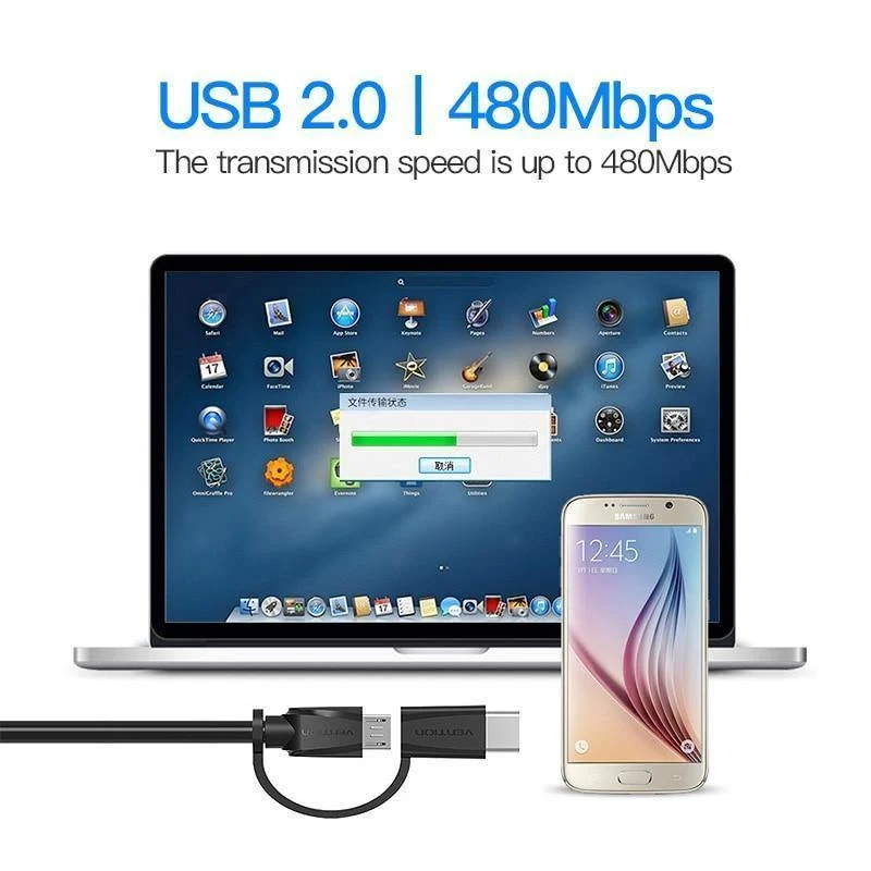 Vention Micro USB 2 in 1 Typ C Kabel USB C Super Speed ​​Ladegerät USB Kabel für MacBook Nokia Nexus 5X 6P Meizu Pro5 Xiaomi Telefon