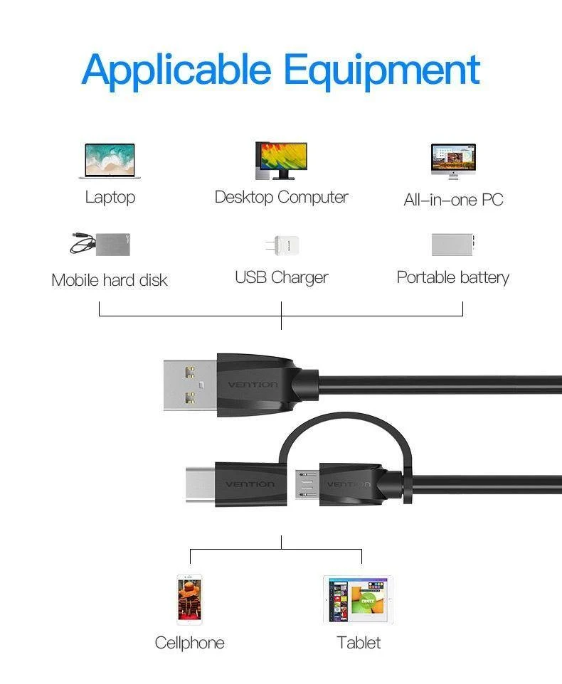 Vention Micro USB 2 in 1 Typ C Kabel USB C Super Speed ​​Ladegerät USB Kabel für MacBook Nokia Nexus 5X 6P Meizu Pro5 Xiaomi Telefon