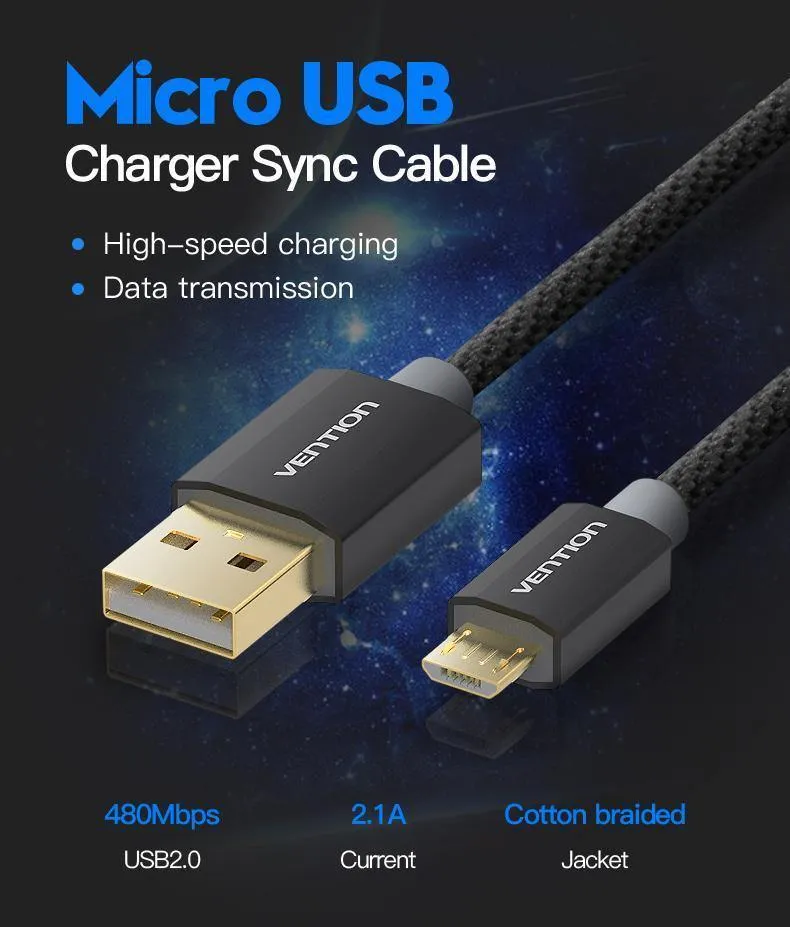 Vention micro usb schnelles ladekabel usb datenkabel handy kabel für samsung galaxy sxnumx htc lg android smartphone micro usb