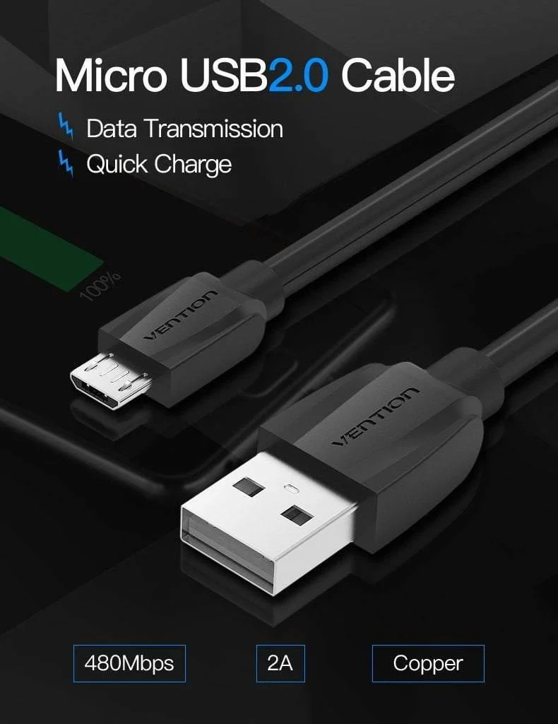 Vention Micro-USB-Kabel 1m 2m 3m 5V2A Schnellladedaten-Sync Micro-USB-Ladekabel Für Samsung Xiaomi LG Huawei Android Phone