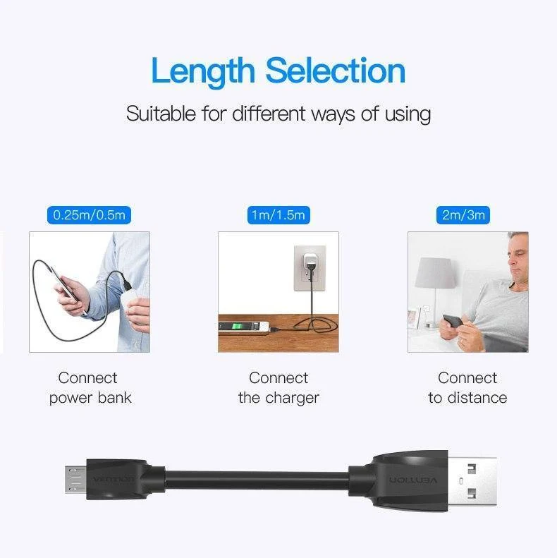 Vention Micro-USB-Kabel 1m 2m 3m 5V2A Schnellladedaten-Sync Micro-USB-Ladekabel Für Samsung Xiaomi LG Huawei Android Phone