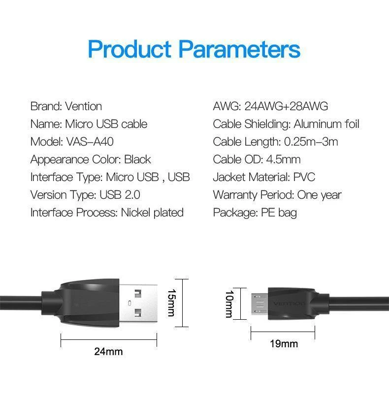 Tions Micro-USB-Ladekabel, USB2.0-Datensynchronisationskabel für Android-Handys, 5V2A Super-Ladekabel für Samsung Xiaomi, Microusb