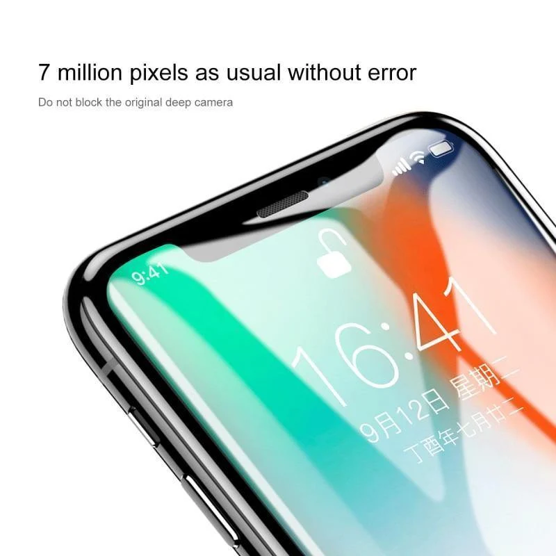 Baseus Displayschutz für iPhone X, 0.3 mm, ultradünn, 9H, 3D, vollständige Abdeckung, Schutzglas für iPhone X, gehärtete Glasabdeckung