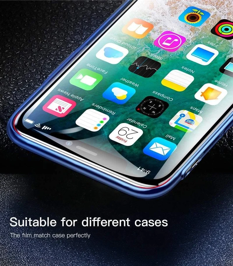 Baseus Displayschutz für iPhone X, 0.3 mm, ultradünn, 9H, 3D, vollständige Abdeckung, Schutzglas für iPhone X, gehärtete Glasabdeckung