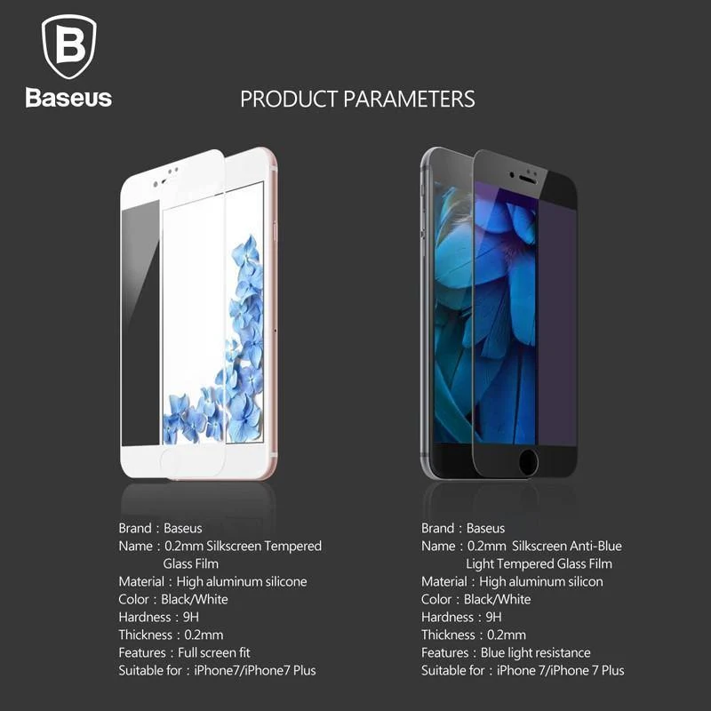 Baseus 0.2 mm Vollbild gehärtetes Glas für iPhone 8 7 Displayschutz Frontglas für iPhone 7 Plus 8 Plus Schutzglas