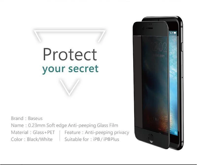 Baseus Anti Spy Privacy Gehärtetes Glas für iPhone 7 8 Displayschutzfolie 0.23mm Dünnes Glas für iPhone 7 Plus 8 Plus Glasfolie