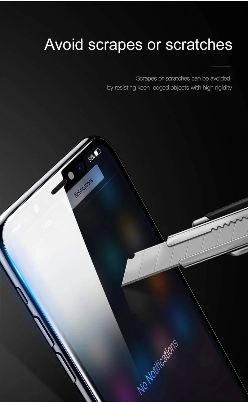 Baseus 0.2 mm ultradünner 3D-Oberflächen-Vollbildschutz für iPhone X-Glas Schlankes gehärtetes Frontschutzglas für iPhone X