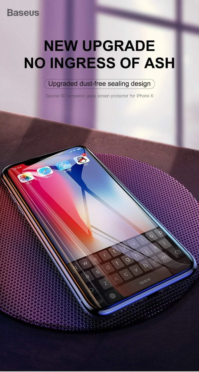 Baseus 0.2 mm ultradünner 3D-Oberflächen-Vollbildschutz für iPhone X-Glas Schlankes gehärtetes Frontschutzglas für iPhone X