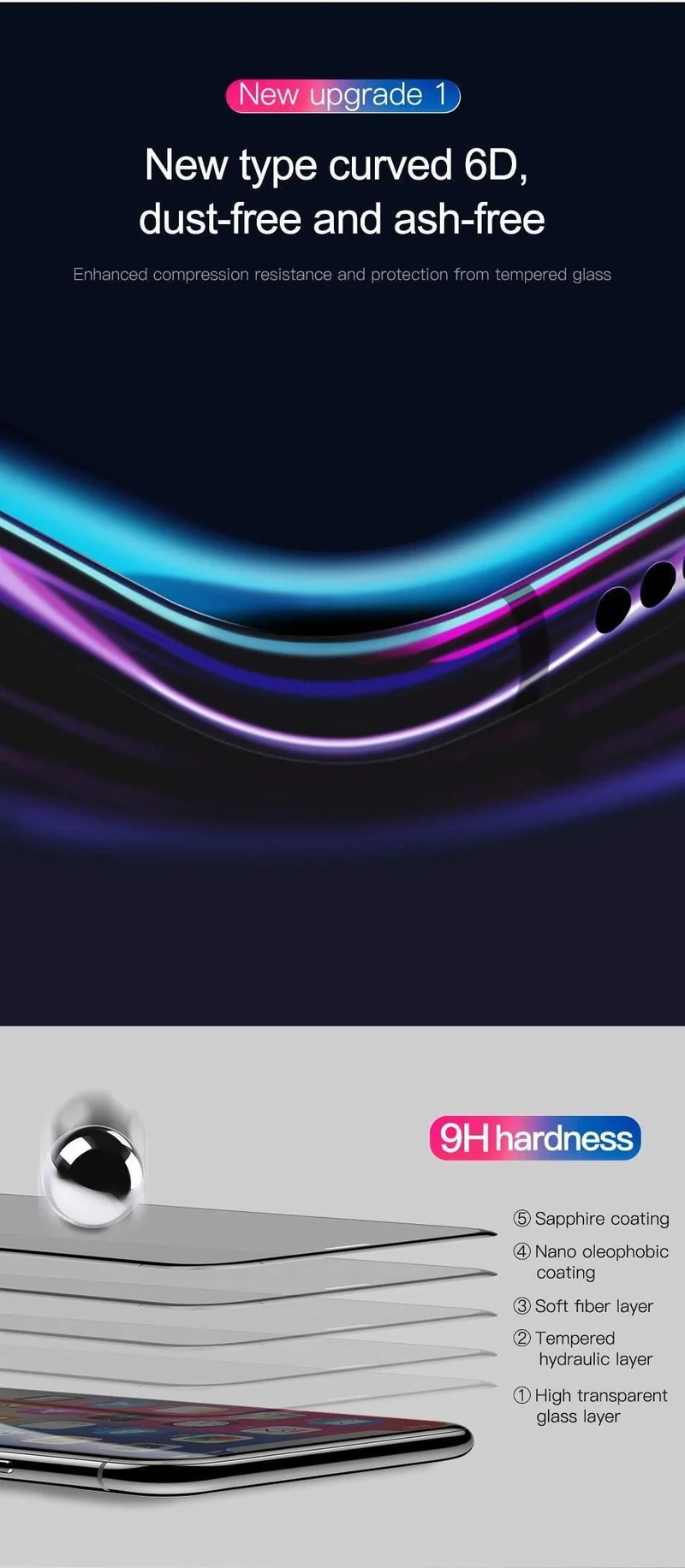 Baseus 0.2 mm ultradünner 3D-Oberflächen-Vollbildschutz für iPhone X-Glas Schlankes gehärtetes Frontschutzglas für iPhone X