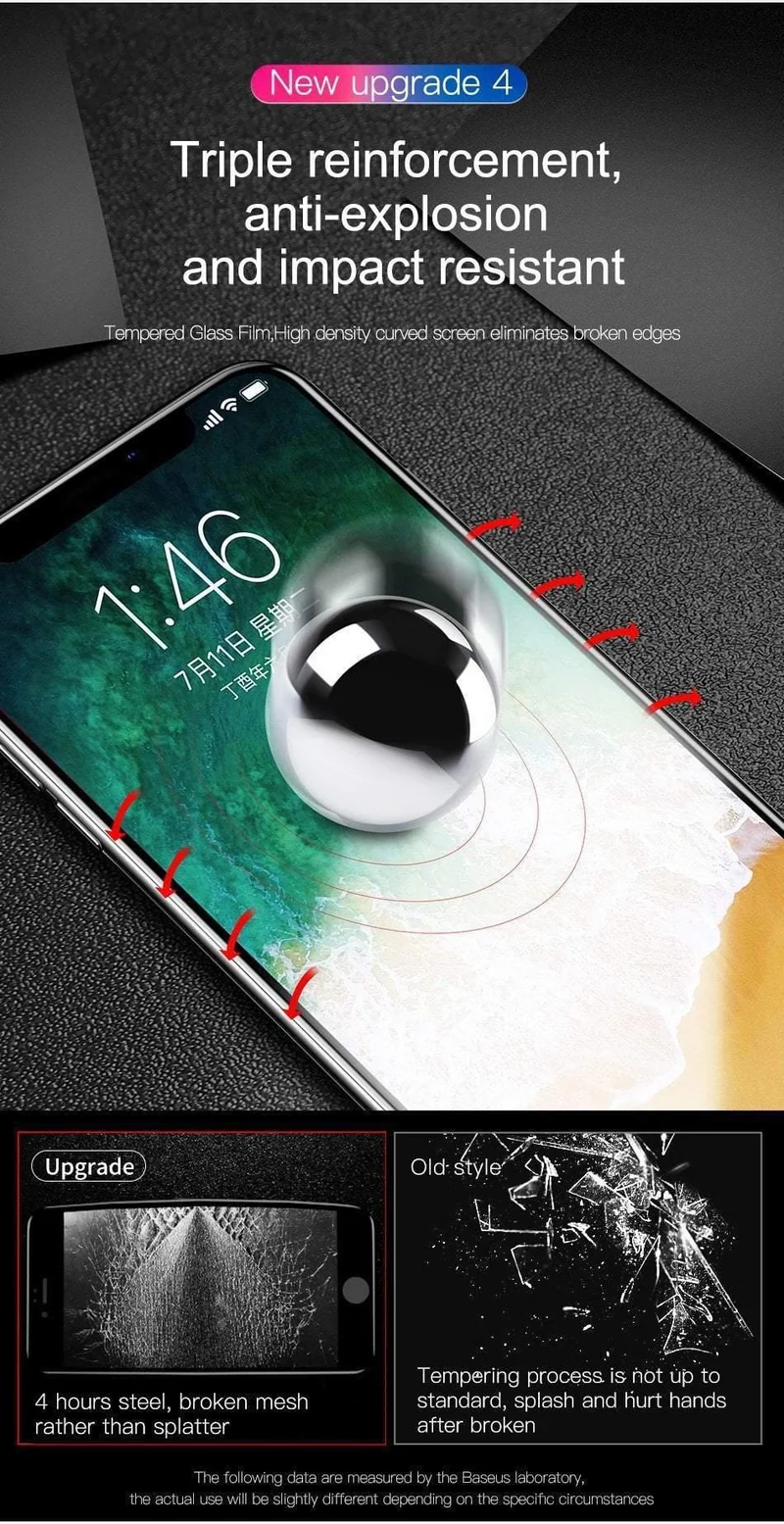 Baseus 0.2 mm ultradünner 3D-Oberflächen-Vollbildschutz für iPhone X-Glas Schlankes gehärtetes Frontschutzglas für iPhone X