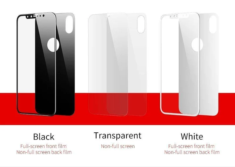 Baseus Frontglas + Rückfolie Displayschutzfolie für iPhone X gehärtetes Glas 0.3 mm ultradünn 100 % reines Glas Schutzfolie 9H