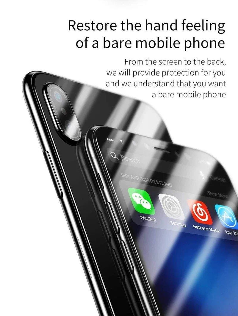 Baseus Frontglas + Rückfolie Displayschutzfolie für iPhone X gehärtetes Glas 0.3 mm ultradünn 100 % reines Glas Schutzfolie 9H
