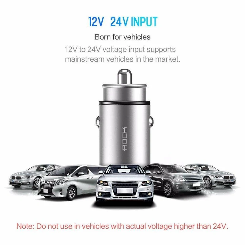 Rock 4.8 A Dual USB Autoladegerät für iPhone Samsung Huawei Xiaomi Handy Schnelles Autotelefonladegerät USB Reise-Autoladegerät