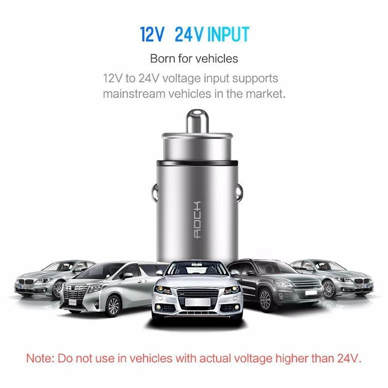 Rock 4.8 A Dual USB Autoladegerät für iPhone Samsung Huawei Xiaomi Handy Schnelles Autotelefonladegerät USB Reise-Autoladegerät