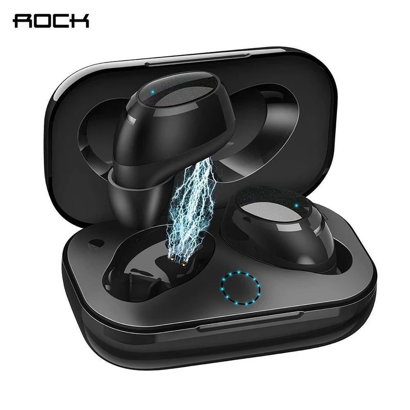Rock New Mini TWS Wahre drahtlose Stereo-Bluetooth-Kopfhörer mit Mikrofon Universelle drahtlose Freisprecheinrichtung Ohrhörer mit Ladegerät Batteriekasten