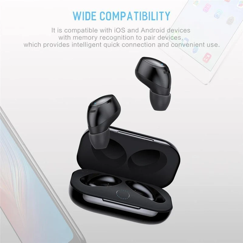 Rock New Mini TWS Wahre drahtlose Stereo-Bluetooth-Kopfhörer mit Mikrofon Universelle drahtlose Freisprecheinrichtung Ohrhörer mit Ladegerät Batteriekasten