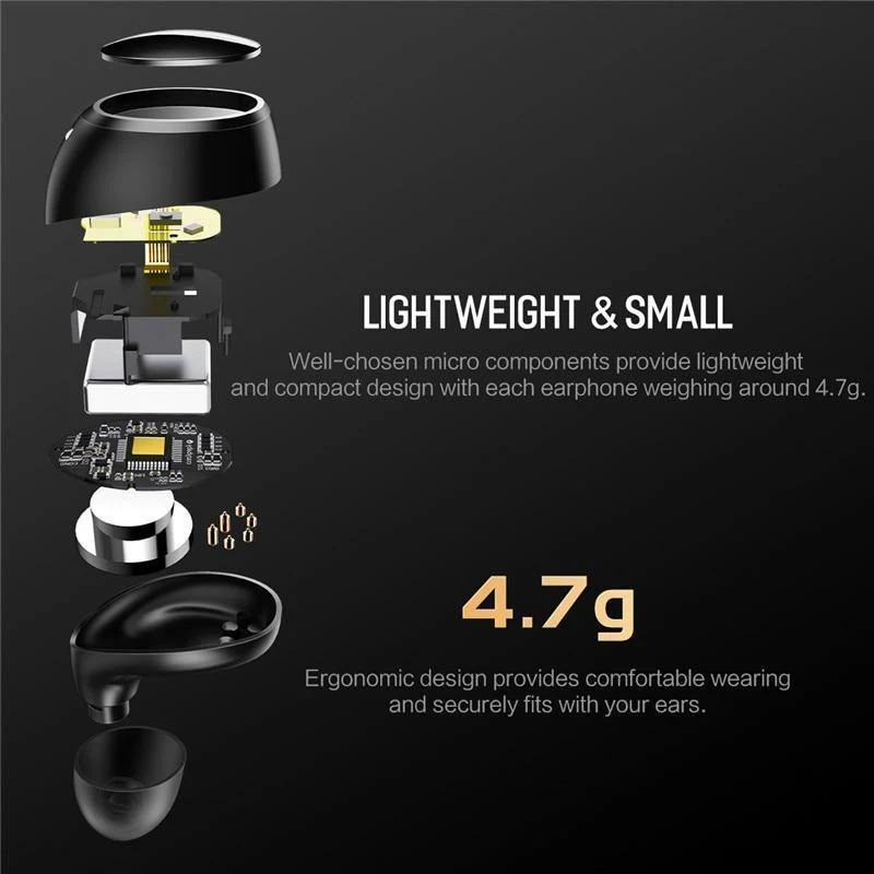 Rock New Mini TWS Wahre drahtlose Stereo-Bluetooth-Kopfhörer mit Mikrofon Universelle drahtlose Freisprecheinrichtung Ohrhörer mit Ladegerät Batteriekasten