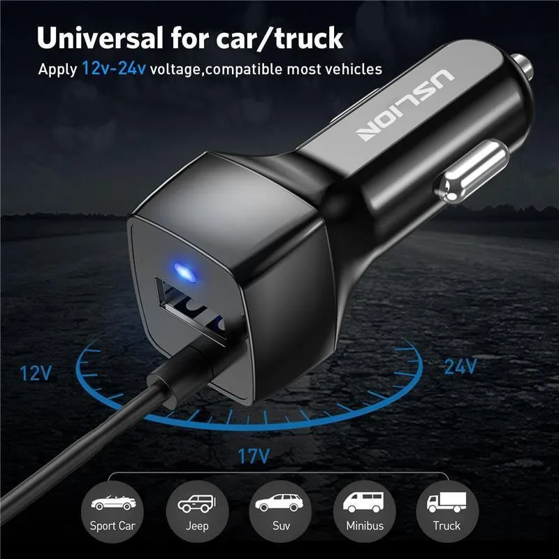 USLION USB-Autoladegerät für Samsung S9 Note 9 2.1A Telefon-Autoladegerät mit Micro-Typ-C-Kabel für Xiaomi Huawei Adapterkabel