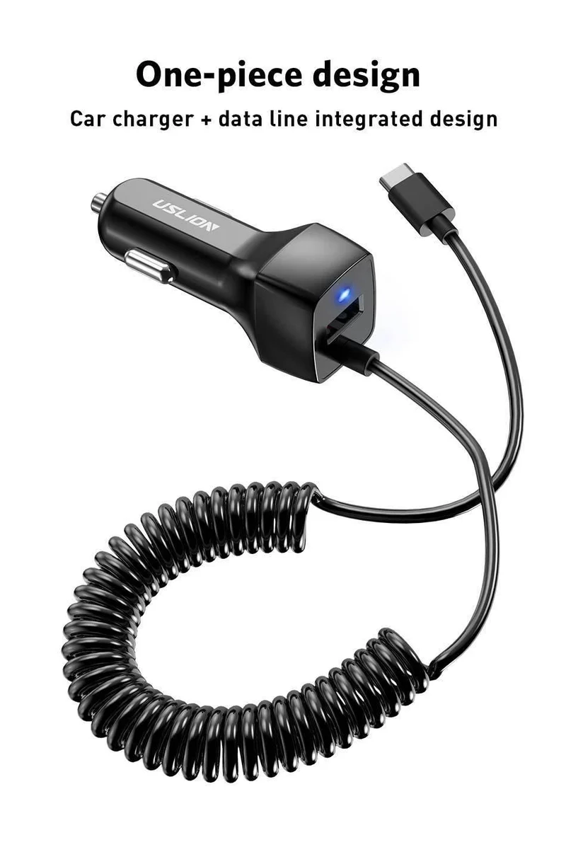 USLION USB-Autoladegerät für Samsung S9 Note 9 2.1A Telefon-Autoladegerät mit Micro-Typ-C-Kabel für Xiaomi Huawei Adapterkabel