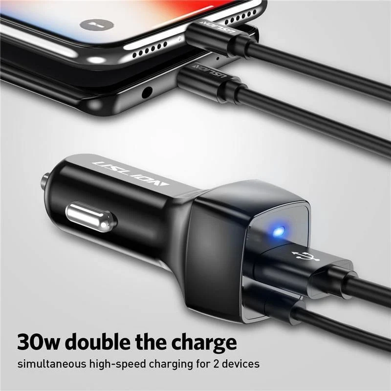 USLION USB-Autoladegerät für Samsung S9 Note 9 2.1A Telefon-Autoladegerät mit Micro-Typ-C-Kabel für Xiaomi Huawei Adapterkabel