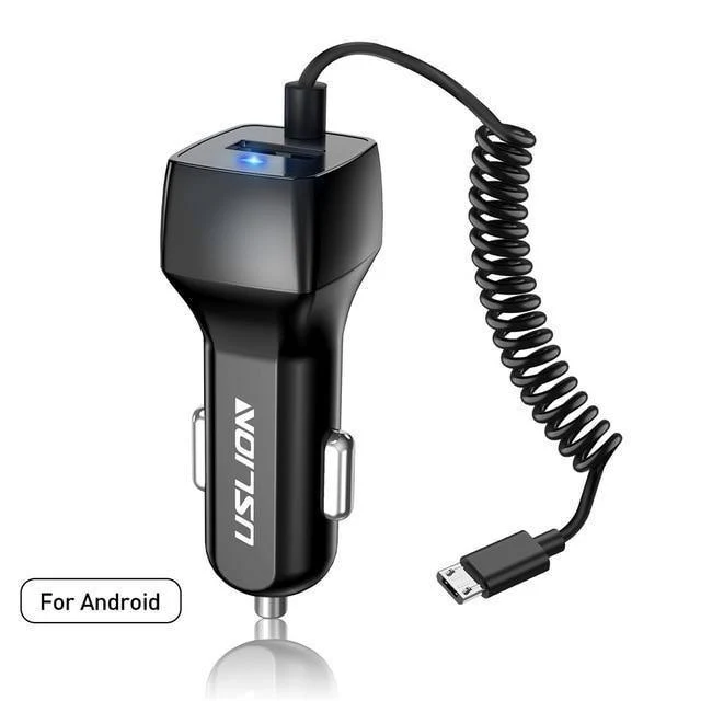 USLION USB-Autoladegerät für Samsung S9 Note 9 2.1A Telefon-Autoladegerät mit Micro-Typ-C-Kabel für Xiaomi Huawei Adapterkabel