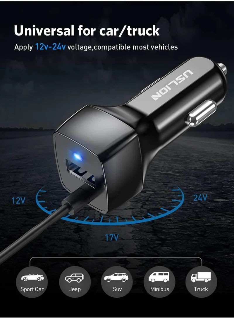 USLION USB-Autoladegerät für Samsung S9 Note 9 2.1A Telefon-Autoladegerät mit Micro-Typ-C-Kabel für Xiaomi Huawei Adapterkabel
