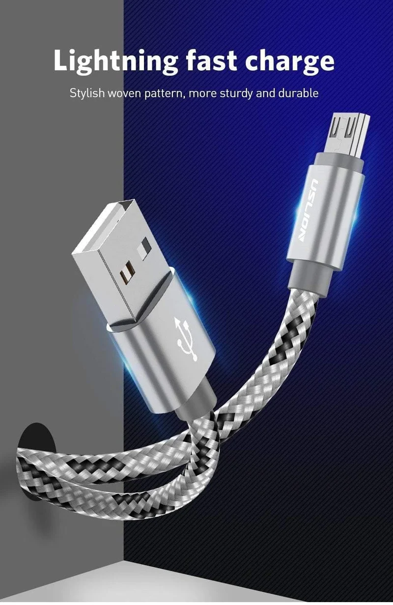USLION USB-Kabel für Samsung Xiaomi für SONY Huawei Tablet Android Micro USB-Telefon-Ladekabel Daten-Schnellladekabel Adapter
