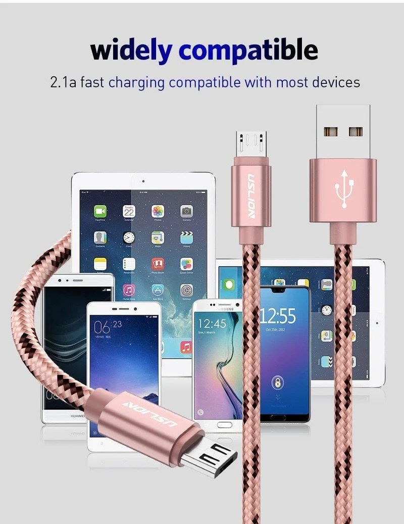 USLION USB-Kabel für Samsung Xiaomi für SONY Huawei Tablet Android Micro USB-Telefon-Ladekabel Daten-Schnellladekabel Adapter