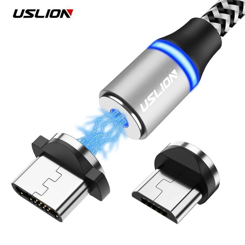 USLION Magnetkabel Micro USB Typ C Kabel LED Magnetkabel 1M Nylon geflochtenes Telefonladekabel für Samsung S9 Xiaomi F1 Cabo