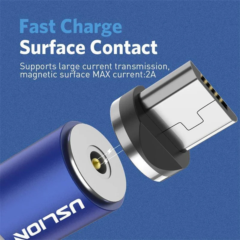 USLION Magnetkabel Micro USB Typ C Kabel LED Magnetkabel 1M Nylon geflochtenes Telefonladekabel für Samsung S9 Xiaomi F1 Cabo