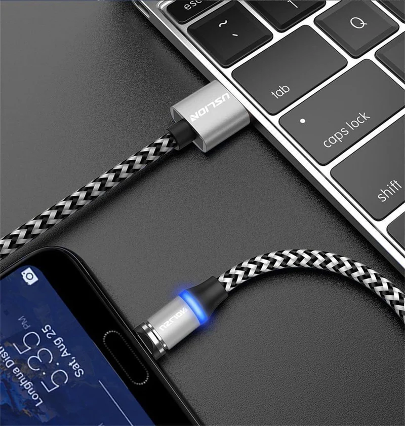 USLION Magnetkabel Micro USB Typ C Kabel LED Magnetkabel 1M Nylon geflochtenes Telefonladekabel für Samsung S9 Xiaomi F1 Cabo