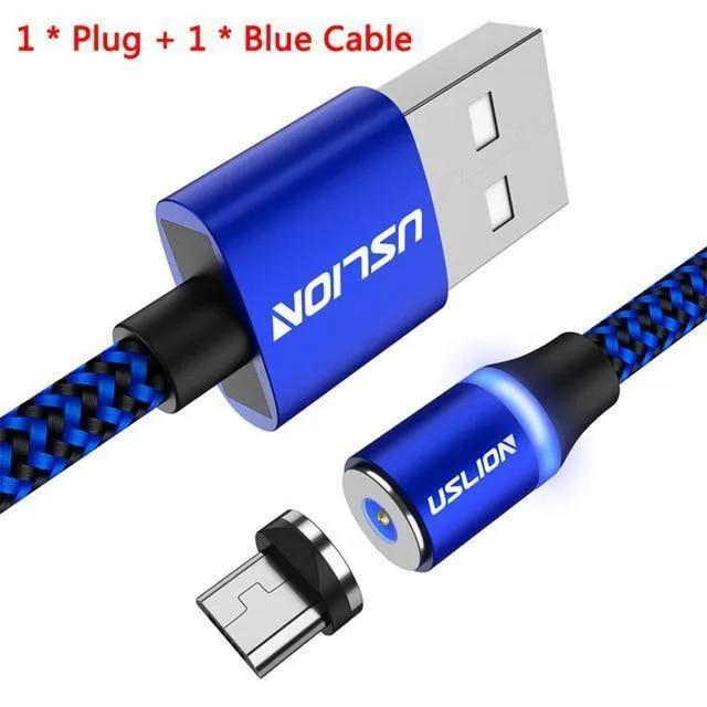 USLION Magnetkabel Micro USB Typ C Kabel LED Magnetkabel 1M Nylon geflochtenes Telefonladekabel für Samsung S9 Xiaomi F1 Cabo
