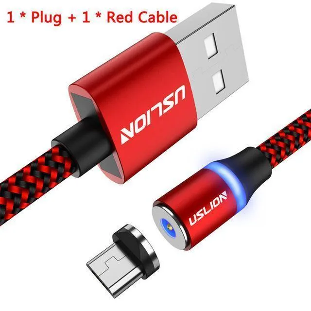 USLION Magnetkabel Micro USB Typ C Kabel LED Magnetkabel 1M Nylon geflochtenes Telefonladekabel für Samsung S9 Xiaomi F1 Cabo