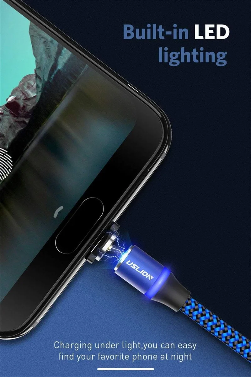 USLION Magnetkabel Micro USB Typ C Kabel LED Magnetkabel 1M Nylon geflochtenes Telefonladekabel für Samsung S9 Xiaomi F1 Cabo