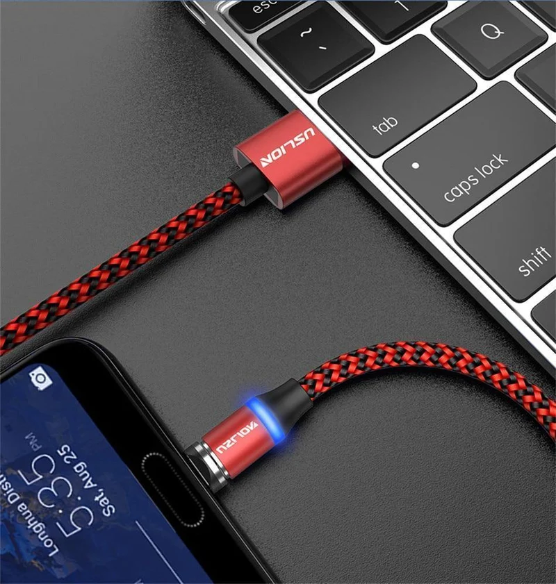 USLION Magnetkabel Micro USB Typ C Kabel LED Magnetkabel 1M Nylon geflochtenes Telefonladekabel für Samsung S9 Xiaomi F1 Cabo