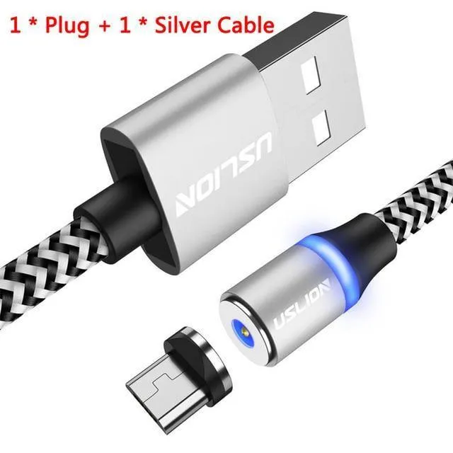 USLION Magnetkabel Micro USB Typ C Kabel LED Magnetkabel 1M Nylon geflochtenes Telefonladekabel für Samsung S9 Xiaomi F1 Cabo