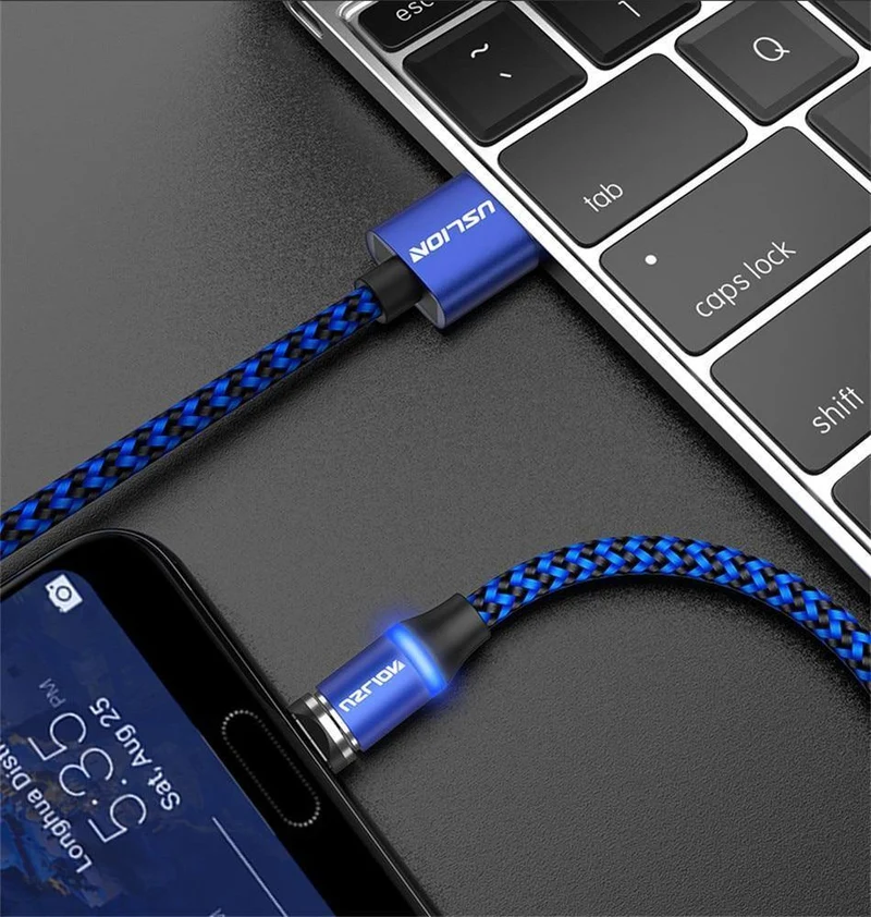 USLION Magnetkabel Micro USB Typ C Kabel LED Magnetkabel 1M Nylon geflochtenes Telefonladekabel für Samsung S9 Xiaomi F1 Cabo