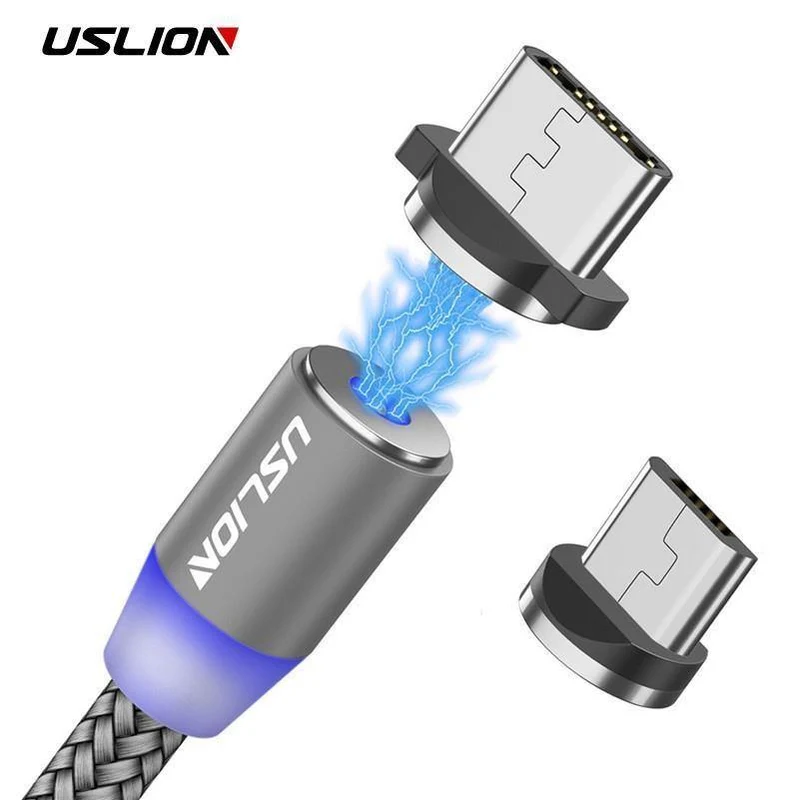 USLION 1M 2A LED Magnetkabel für Micro USB Typ C Telefonkabel für Xiaomi POCOPHONE F1 Samsung S9 Lademagnetstecker Ladegerät